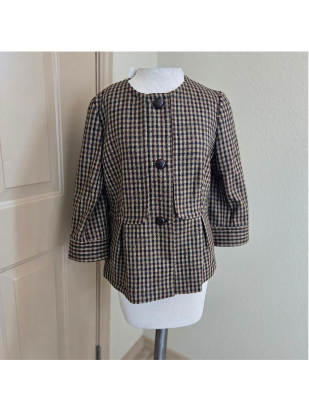 Nwt Talbots Petite Plaid Blazer 12P Brown Black